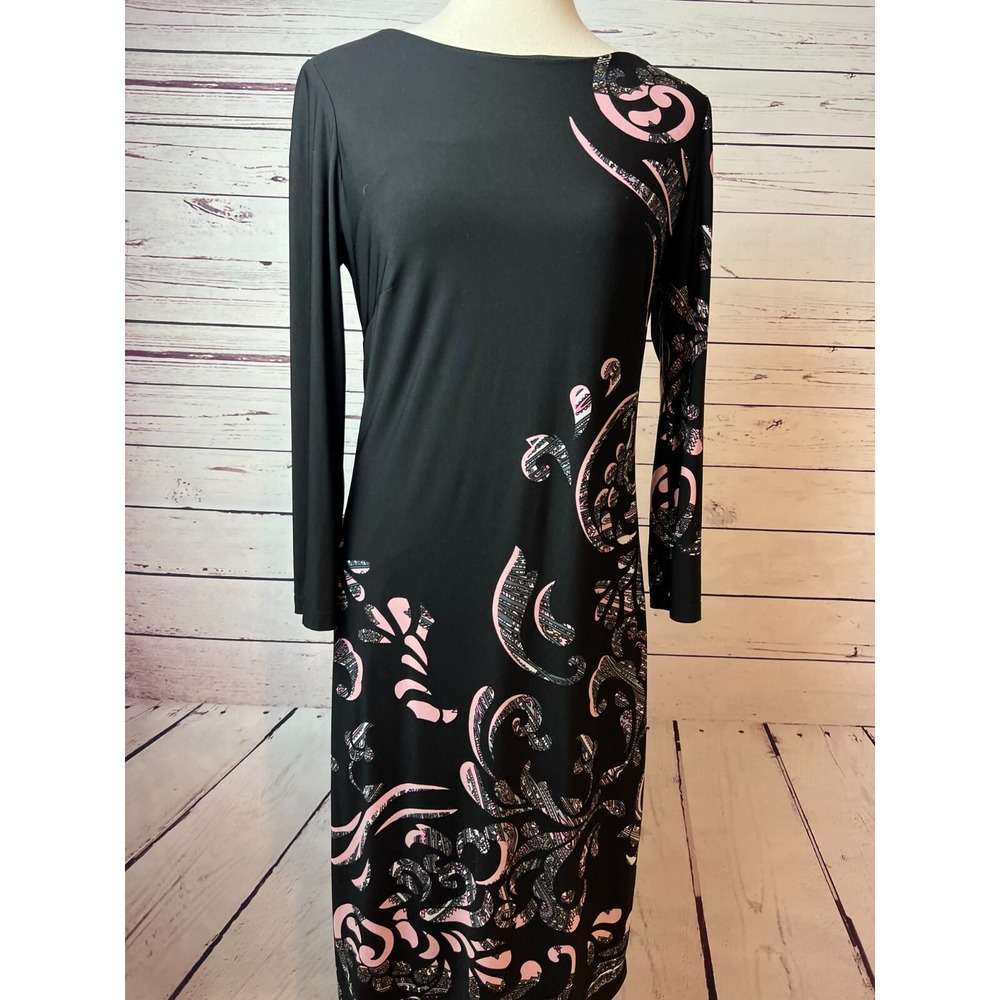 Joseph Ribkoff Dress Bodycon size 2 Lined Jersey Knit Midi Long Sleeve‎ Black